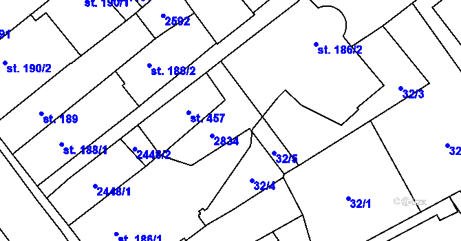 Parcela st. 186/3 v KÚ Čáslav, Katastrální mapa