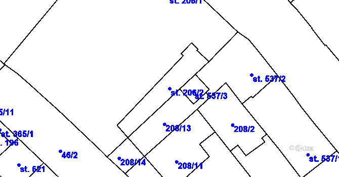 Parcela st. 206/2 v KÚ Čáslav, Katastrální mapa