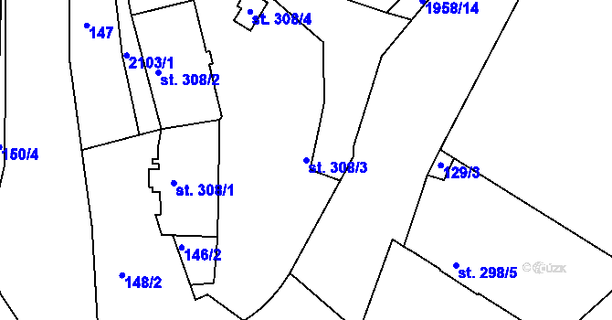 Parcela st. 308/3 v KÚ Čáslav, Katastrální mapa