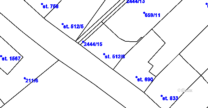 Parcela st. 512/6 v KÚ Čáslav, Katastrální mapa