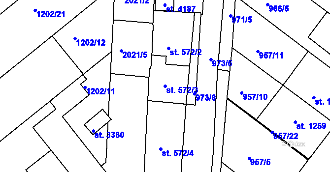 Parcela st. 572/3 v KÚ Čáslav, Katastrální mapa