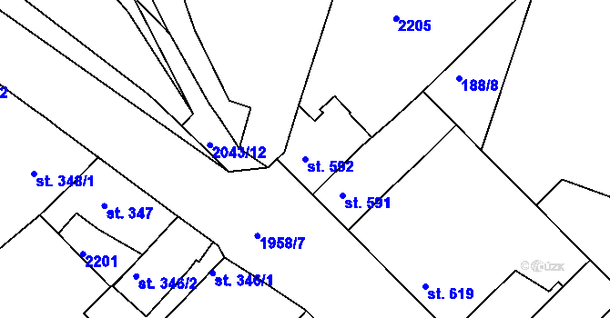 Parcela st. 592 v KÚ Čáslav, Katastrální mapa