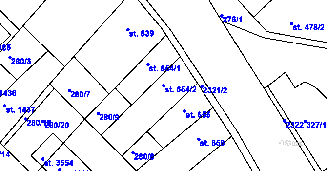 Parcela st. 654/2 v KÚ Čáslav, Katastrální mapa