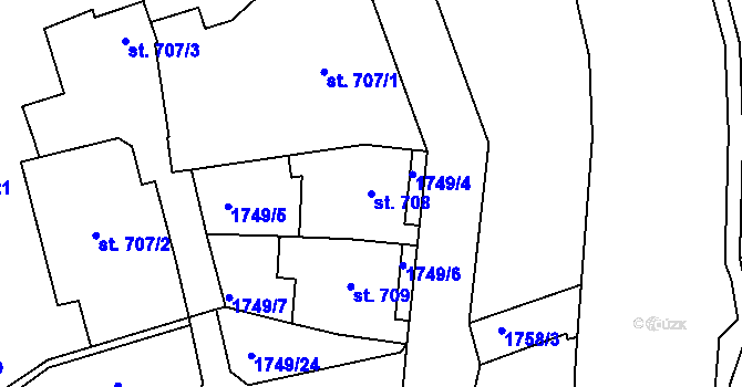 Parcela st. 708 v KÚ Čáslav, Katastrální mapa