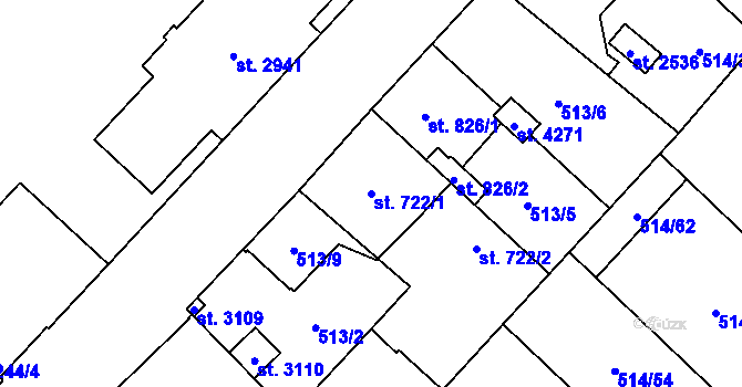 Parcela st. 722/1 v KÚ Čáslav, Katastrální mapa