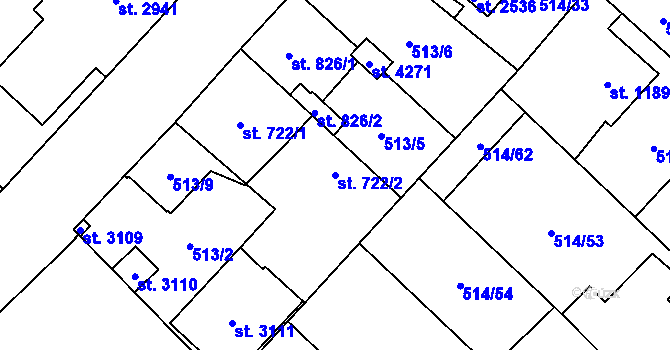 Parcela st. 722/2 v KÚ Čáslav, Katastrální mapa