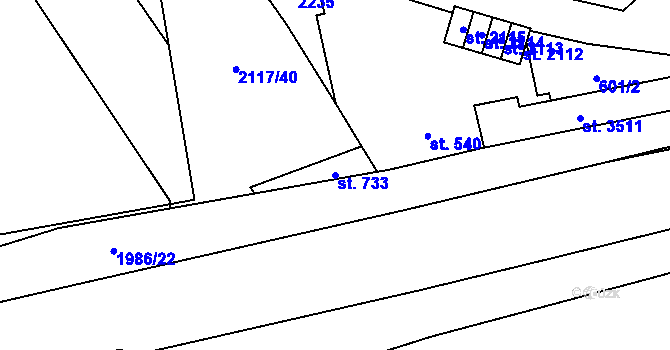 Parcela st. 733 v KÚ Čáslav, Katastrální mapa