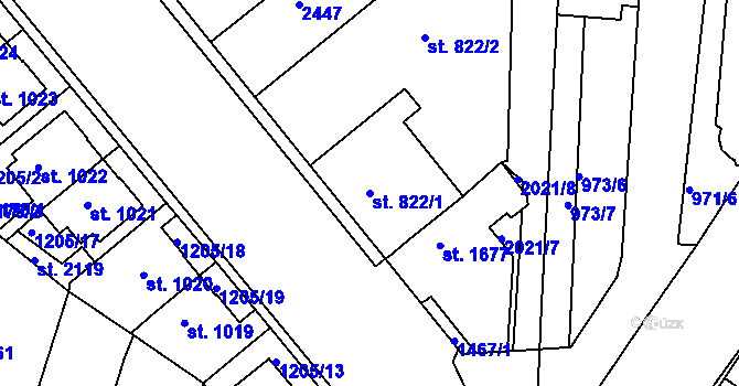 Parcela st. 822/1 v KÚ Čáslav, Katastrální mapa