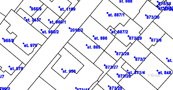 Parcela st. 885 v KÚ Čáslav, Katastrální mapa