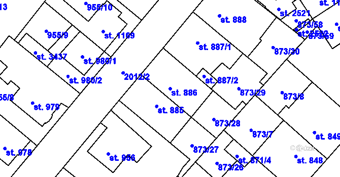 Parcela st. 886 v KÚ Čáslav, Katastrální mapa