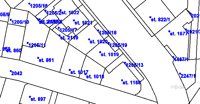 Parcela st. 1019 v KÚ Čáslav, Katastrální mapa