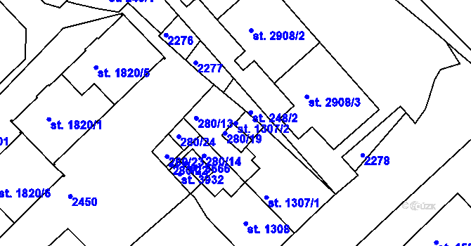 Parcela st. 1307/2 v KÚ Čáslav, Katastrální mapa