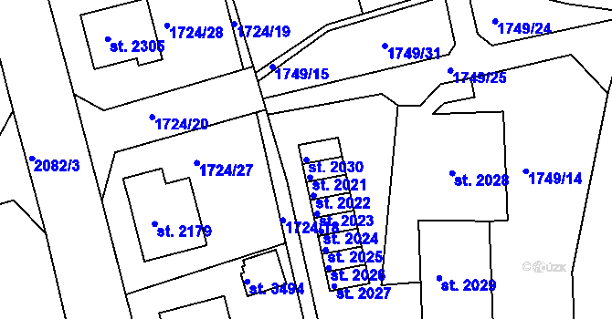 Parcela st. 2030 v KÚ Čáslav, Katastrální mapa