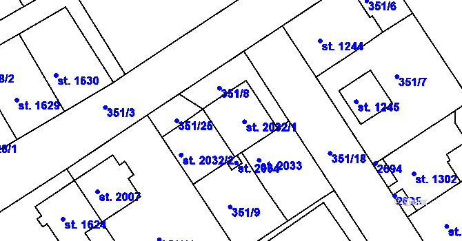 Parcela st. 2032 v KÚ Čáslav, Katastrální mapa