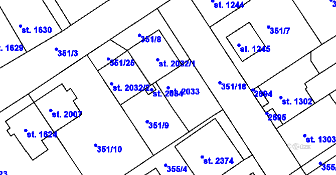 Parcela st. 2033 v KÚ Čáslav, Katastrální mapa