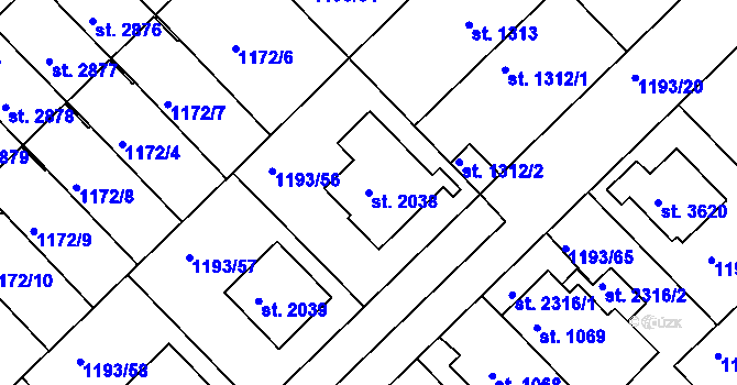 Parcela st. 2038 v KÚ Čáslav, Katastrální mapa