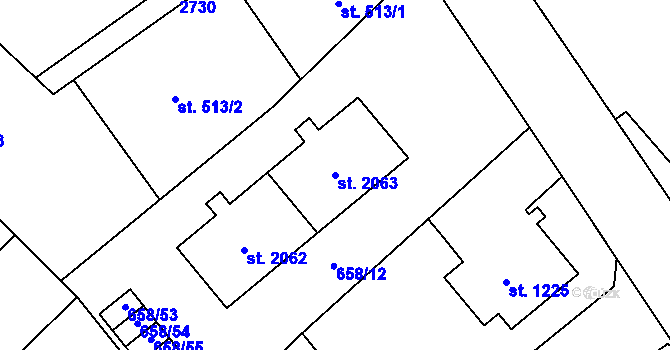 Parcela st. 2063 v KÚ Čáslav, Katastrální mapa