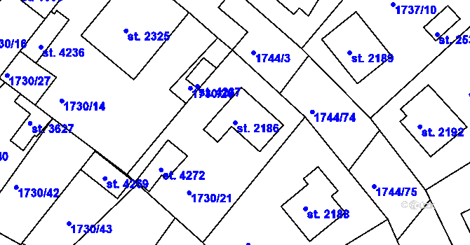 Parcela st. 2186 v KÚ Čáslav, Katastrální mapa