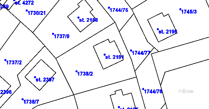 Parcela st. 2191 v KÚ Čáslav, Katastrální mapa
