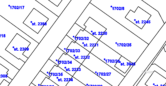 Parcela st. 2231 v KÚ Čáslav, Katastrální mapa