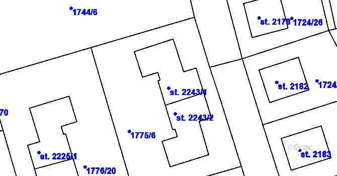 Parcela st. 2243/1 v KÚ Čáslav, Katastrální mapa