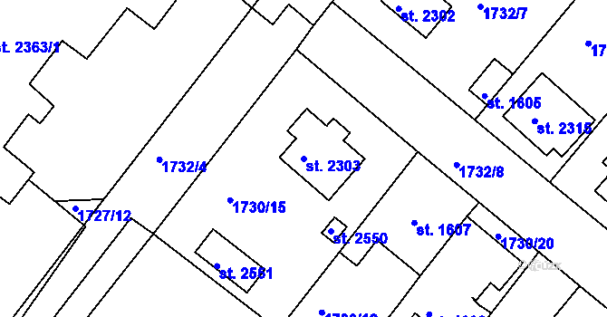 Parcela st. 2303 v KÚ Čáslav, Katastrální mapa