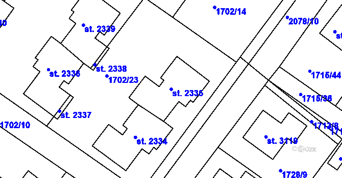 Parcela st. 2335 v KÚ Čáslav, Katastrální mapa