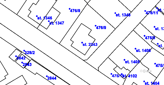 Parcela st. 2343 v KÚ Čáslav, Katastrální mapa