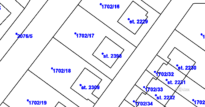 Parcela st. 2398 v KÚ Čáslav, Katastrální mapa