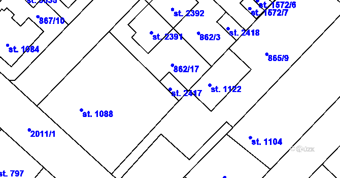 Parcela st. 2417 v KÚ Čáslav, Katastrální mapa