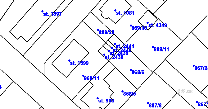 Parcela st. 2438 v KÚ Čáslav, Katastrální mapa