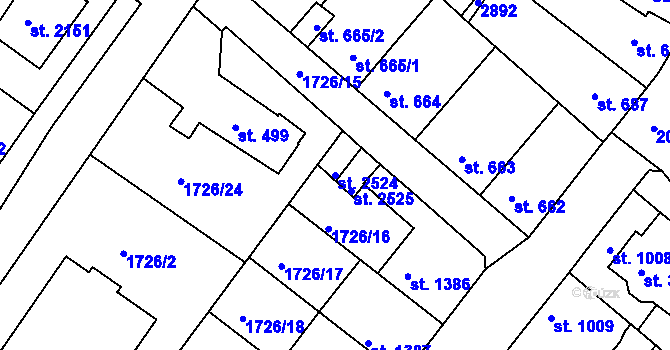 Parcela st. 2524 v KÚ Čáslav, Katastrální mapa