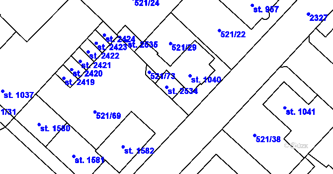 Parcela st. 2534 v KÚ Čáslav, Katastrální mapa