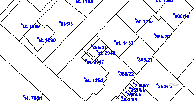 Parcela st. 2948 v KÚ Čáslav, Katastrální mapa