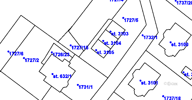 Parcela st. 3105 v KÚ Čáslav, Katastrální mapa