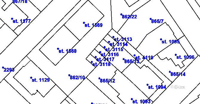 Parcela st. 3116 v KÚ Čáslav, Katastrální mapa