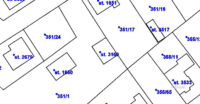 Parcela st. 3160 v KÚ Čáslav, Katastrální mapa