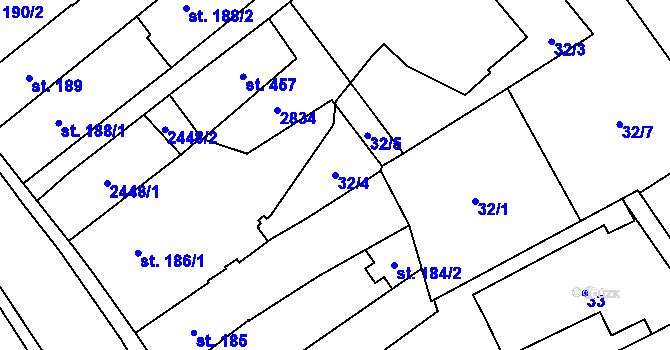 Parcela st. 32/4 v KÚ Čáslav, Katastrální mapa