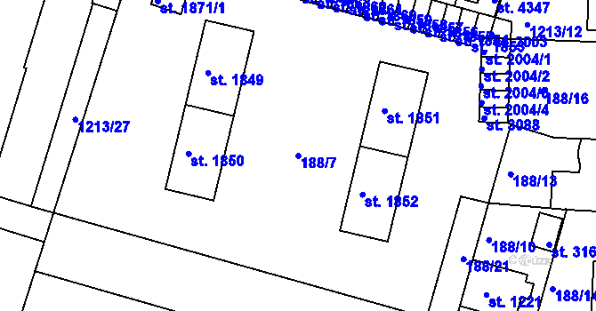 Parcela st. 188/7 v KÚ Čáslav, Katastrální mapa
