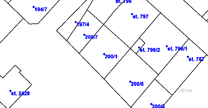 Parcela st. 200/1 v KÚ Čáslav, Katastrální mapa