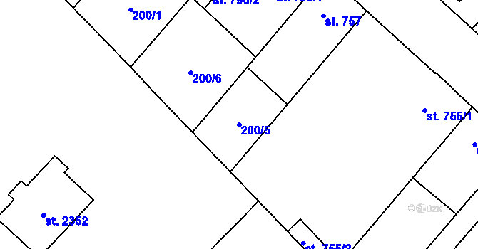 Parcela st. 200/5 v KÚ Čáslav, Katastrální mapa
