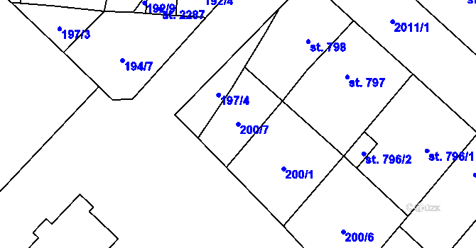 Parcela st. 200/7 v KÚ Čáslav, Katastrální mapa