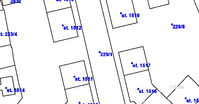 Parcela st. 229/1 v KÚ Čáslav, Katastrální mapa