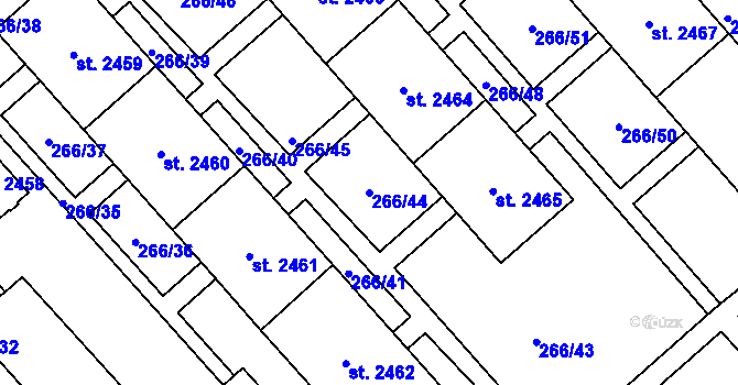 Parcela st. 266/44 v KÚ Čáslav, Katastrální mapa