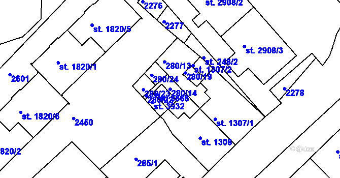 Parcela st. 280/14 v KÚ Čáslav, Katastrální mapa