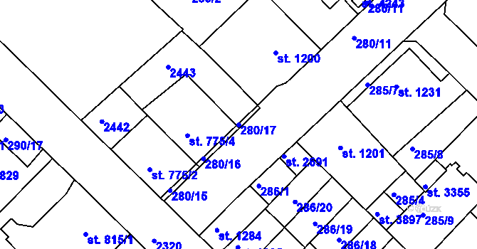 Parcela st. 280/17 v KÚ Čáslav, Katastrální mapa
