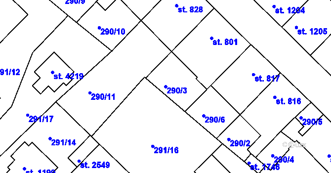 Parcela st. 290/3 v KÚ Čáslav, Katastrální mapa