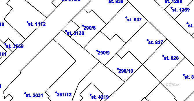 Parcela st. 290/9 v KÚ Čáslav, Katastrální mapa