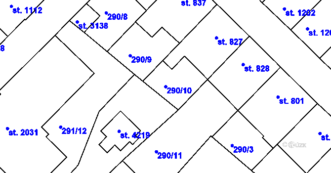 Parcela st. 290/10 v KÚ Čáslav, Katastrální mapa