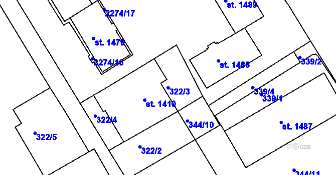 Parcela st. 322/3 v KÚ Čáslav, Katastrální mapa